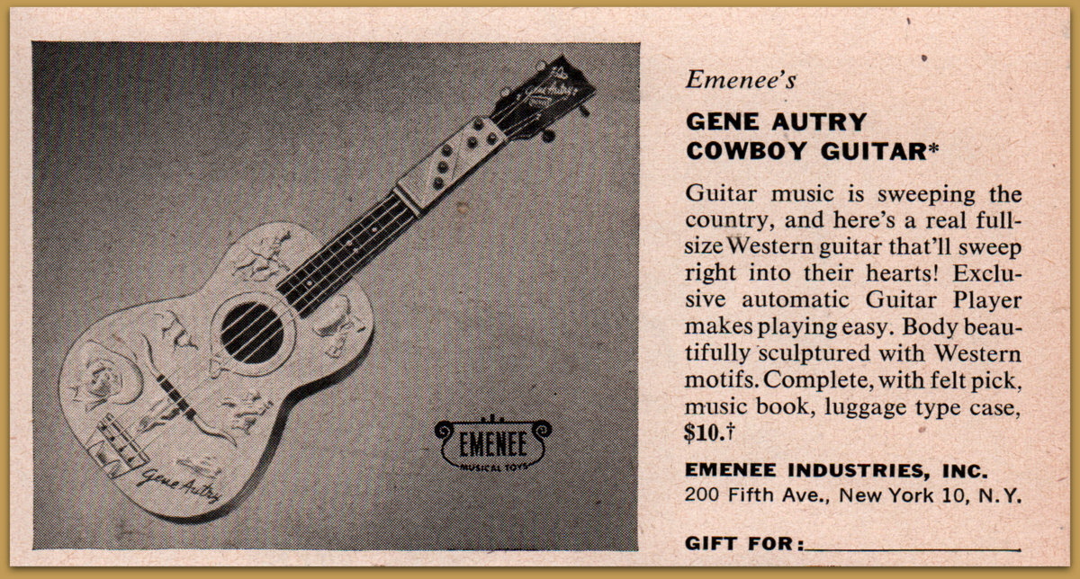 1955 Gene Autry Cowboy Guitar Emenee Industries Child\'s Toy Print Ad
