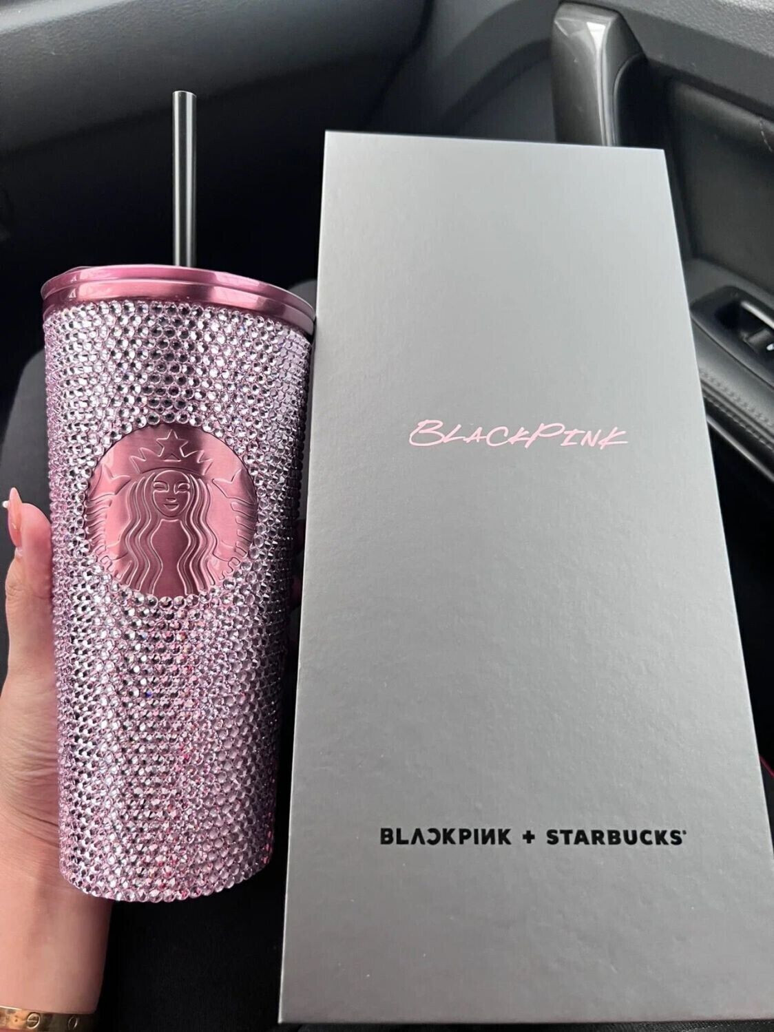 2023 Starbucks x Blackpink Rhinestone Bling Rose Gold Tumbler New
