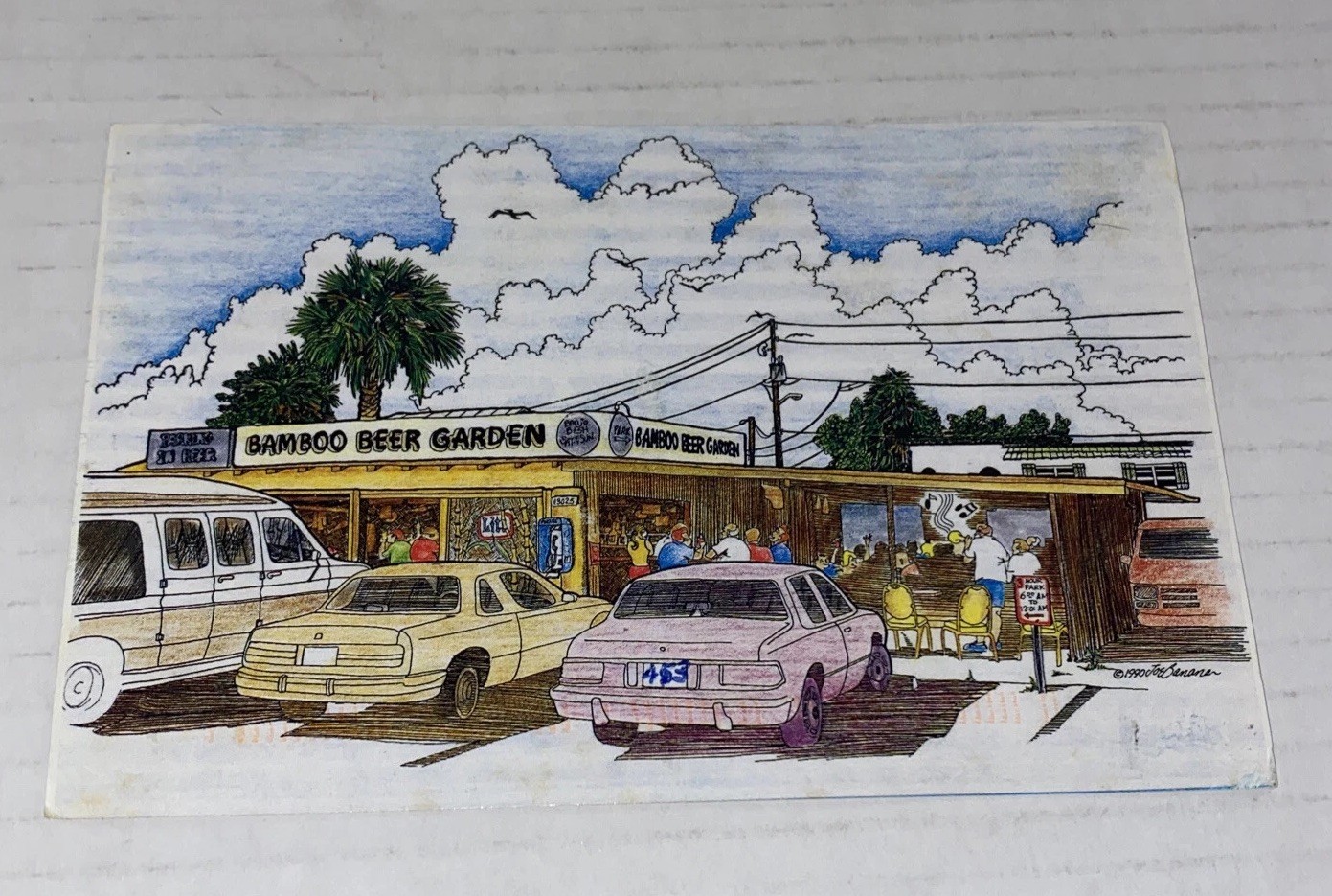 Vintage 1990s Bamboo Beer Garden Postcard Illustrated Madeira Beach FL