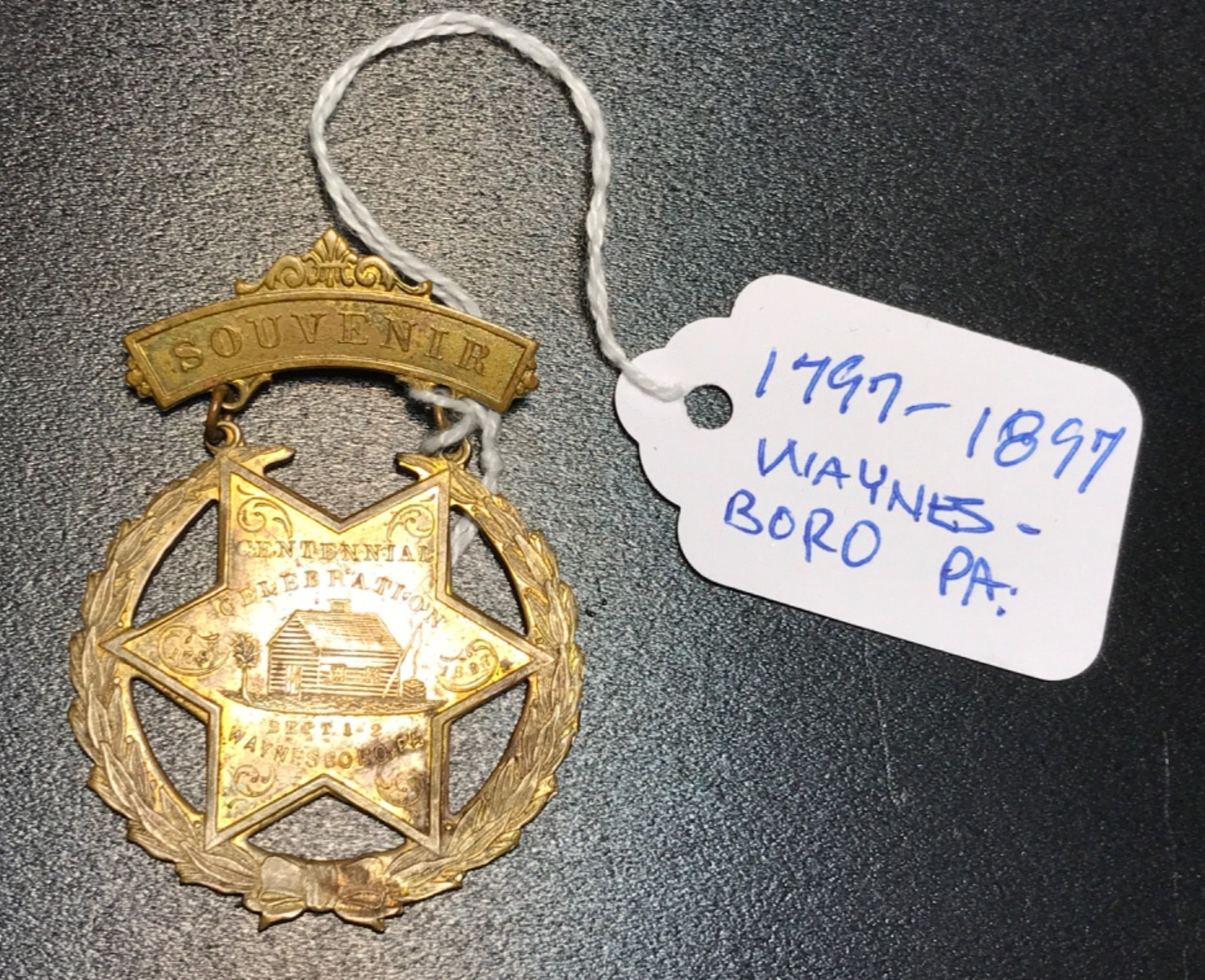 1797 - 1897 WAYNESBORO, PA CENTENNIAL STAR PIN BACK MEDAL - NICE