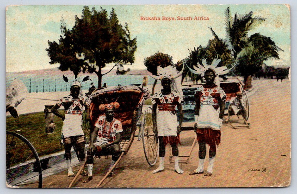 Antique South Africa Postcard DURBAN Ricksha Boys 1922