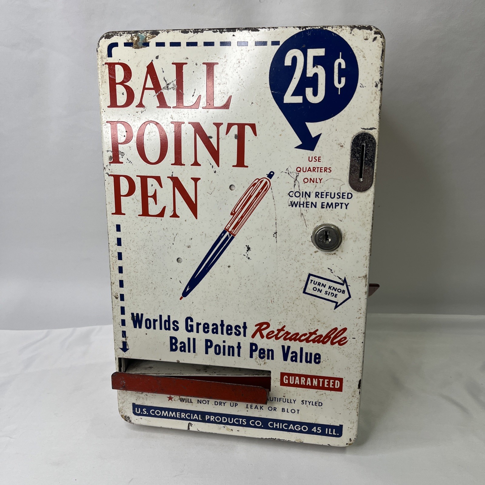 VINTAGE 1950'S BALL POINT PEN COIN OPERATED .25 CENT VENDING MACHINE Working