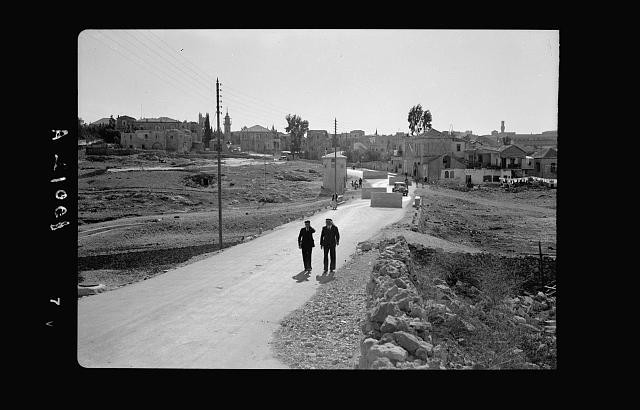 Photo:Jerusalem Palestine 1938 Nablus Road Defense Blocks Car Highway