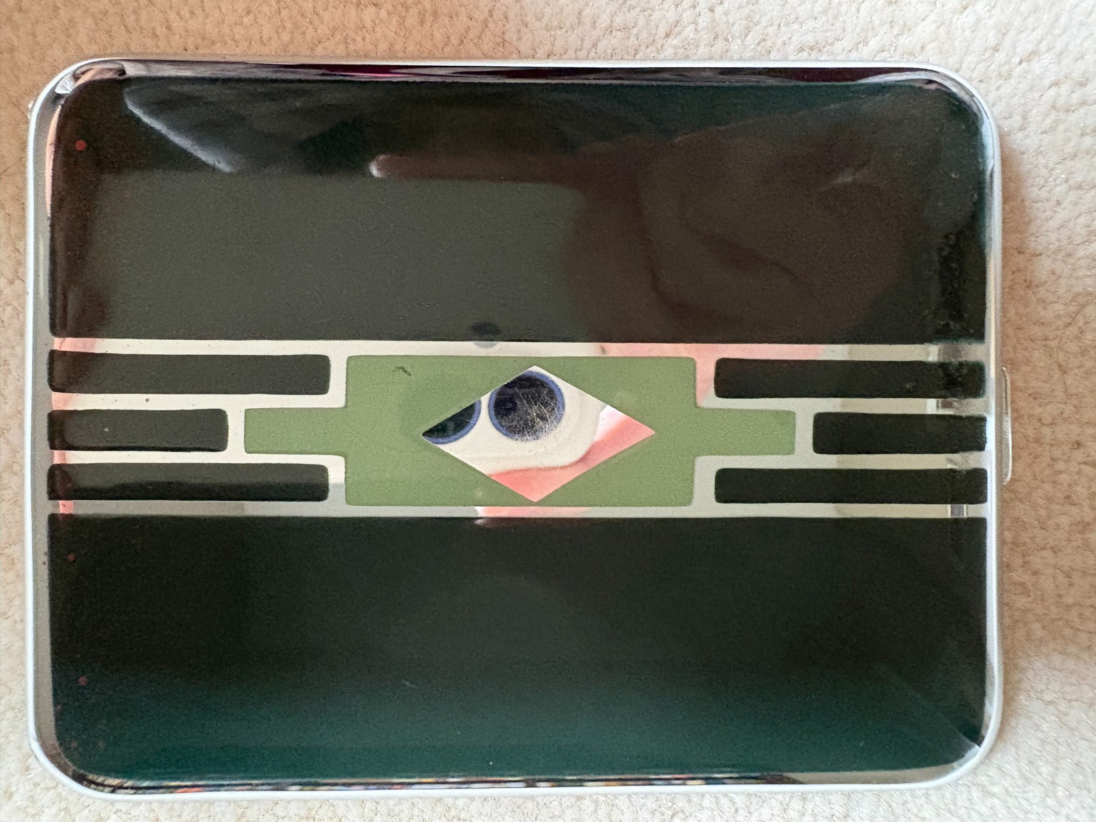 RARE Mint & Dark Green Ronson Art Deco Cigarette Case
