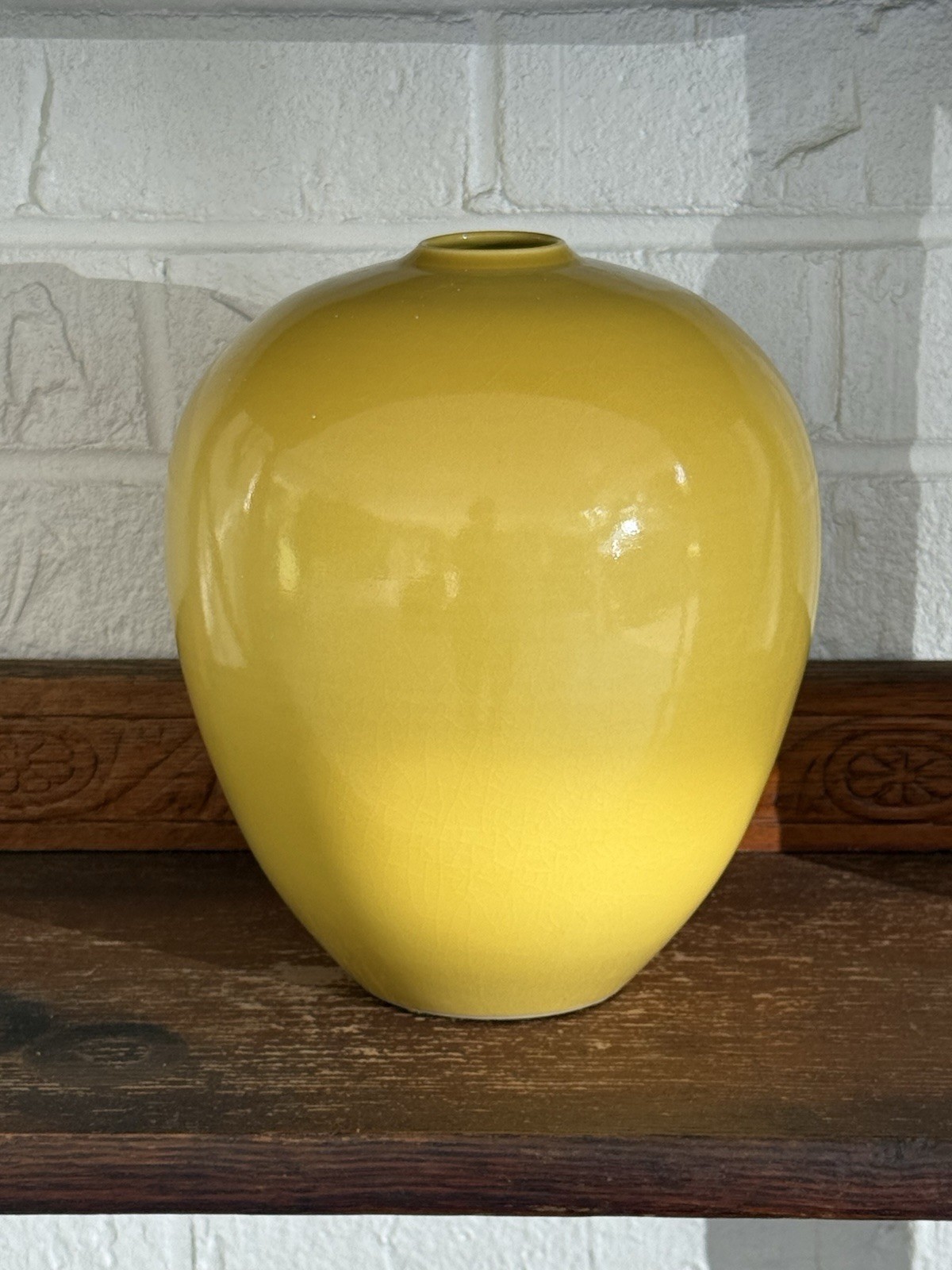 Vintage Cliff Lee Imperial Yellow Porcelain Vase Signed 8 1/4” Tall 1989