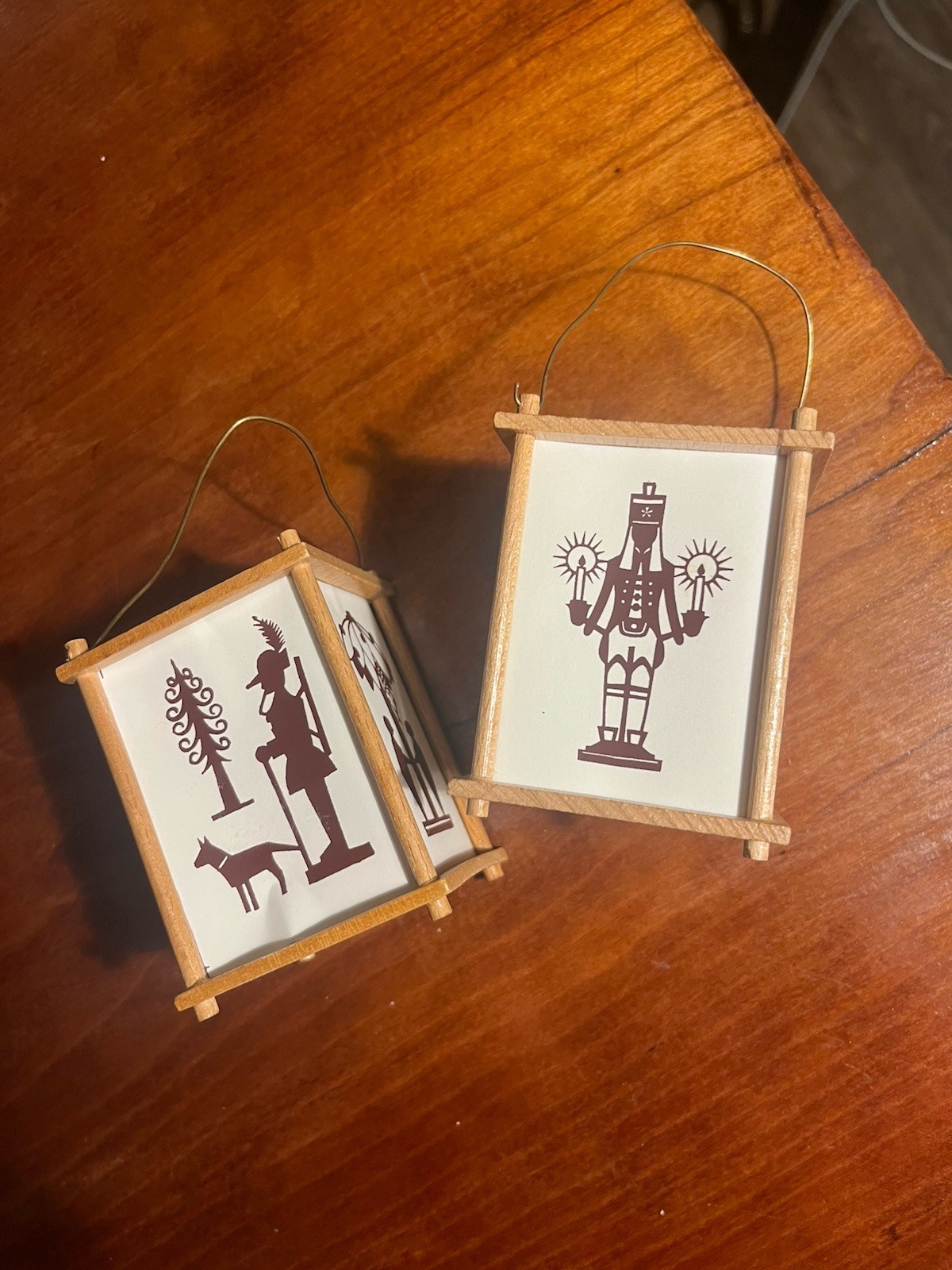 Set Of 2 Vintage German Wooden Lanterns Erzgebirge Folk Art