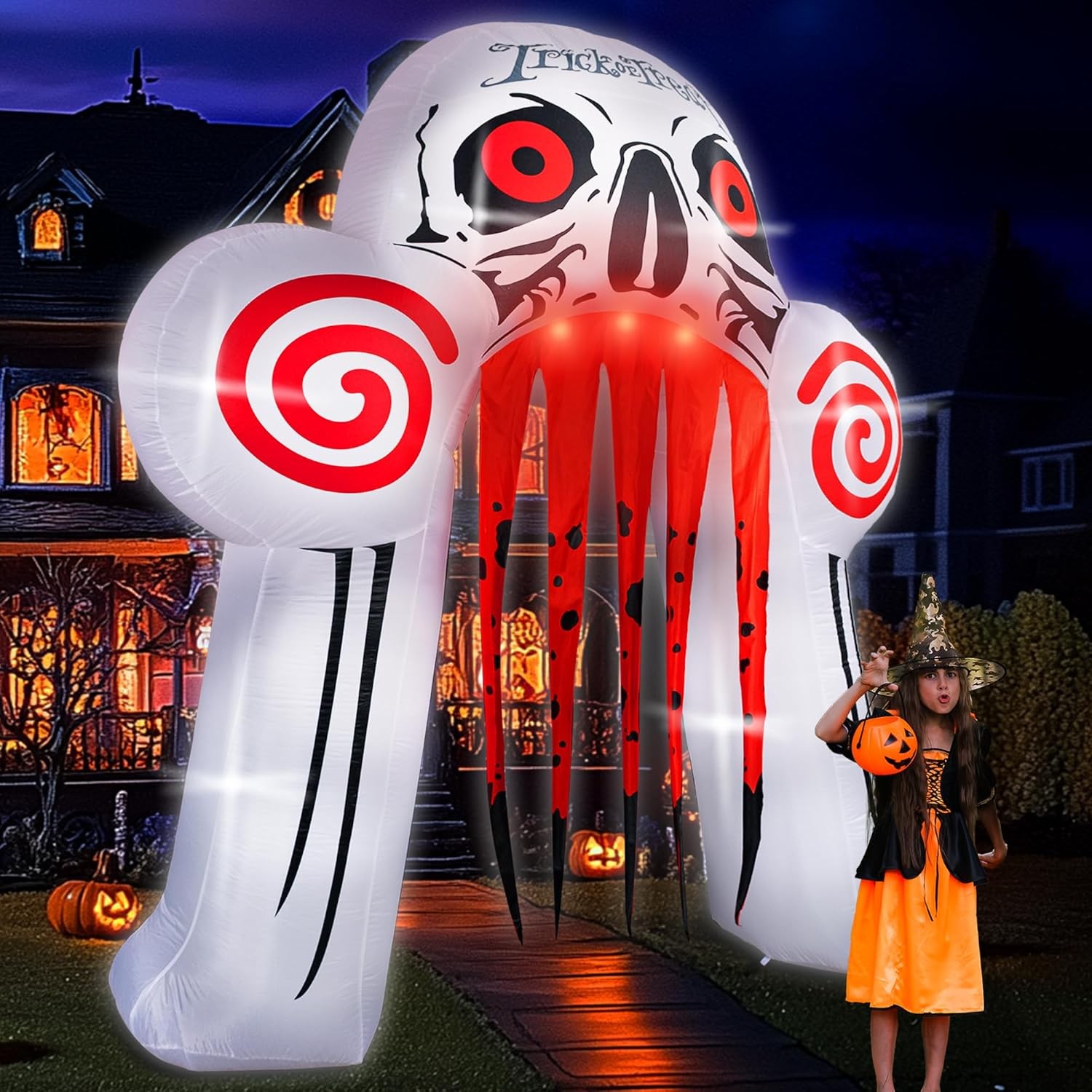 Inflable Halloween 2025 Arco Fantasma Blanco 9FT Luces LED Decoración Exterior