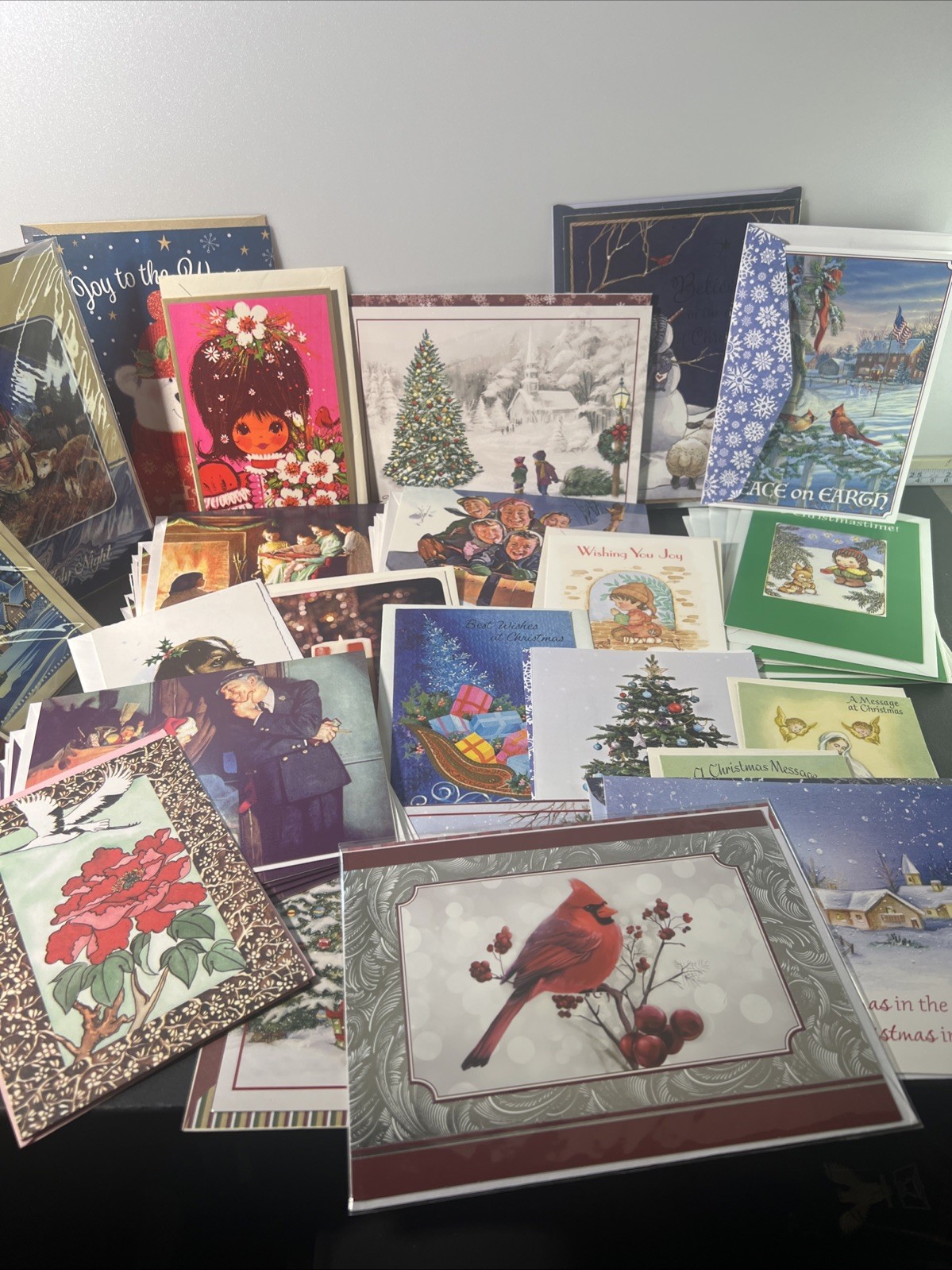 43 Vintage & Modern Christmas Greeting Cards w Envelopes Religious Santa Birds