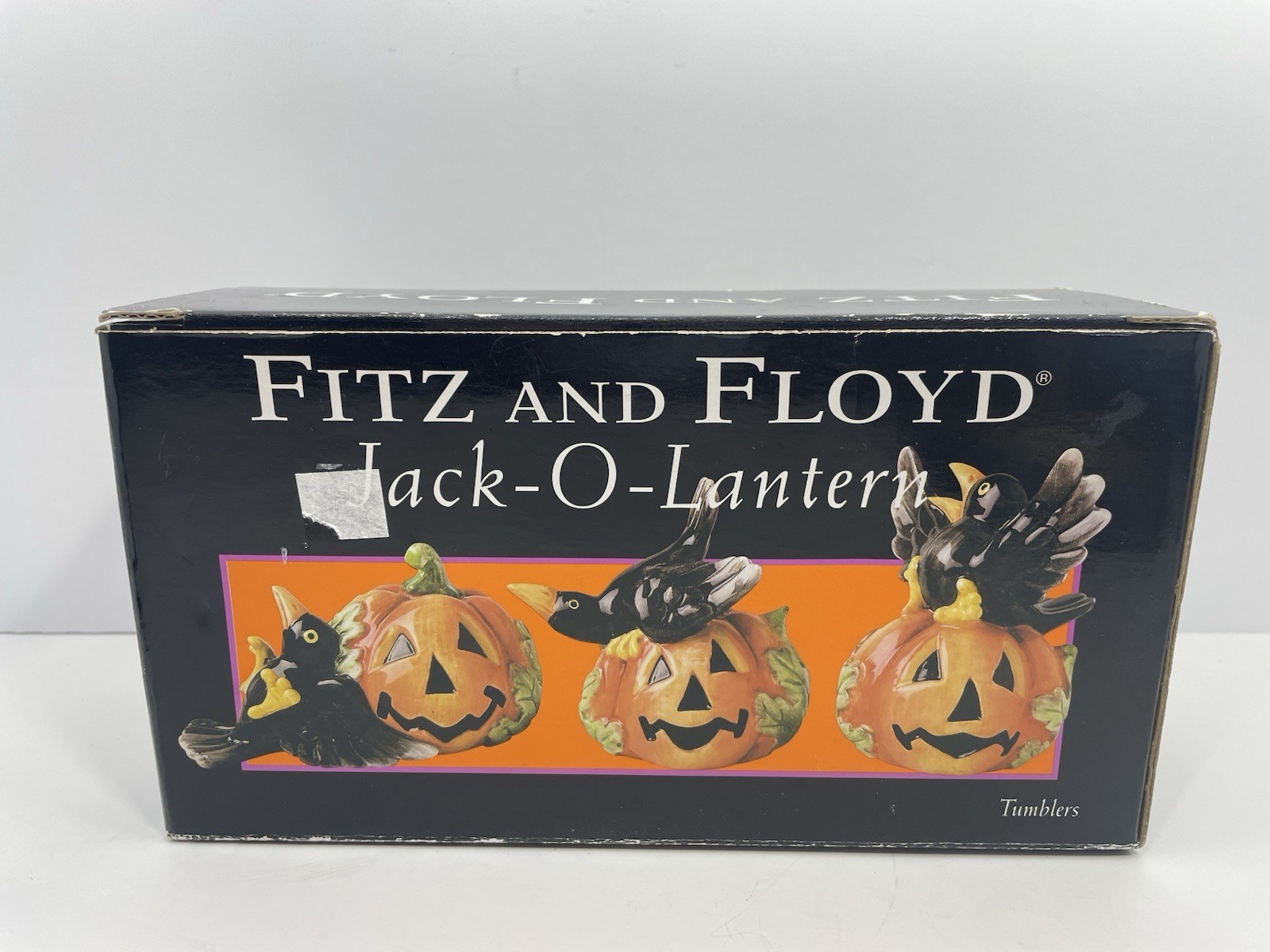 Fitz and Floyd Essentials Jack-O-Lantern Tumblers Black Crows Set of 3 W/Box