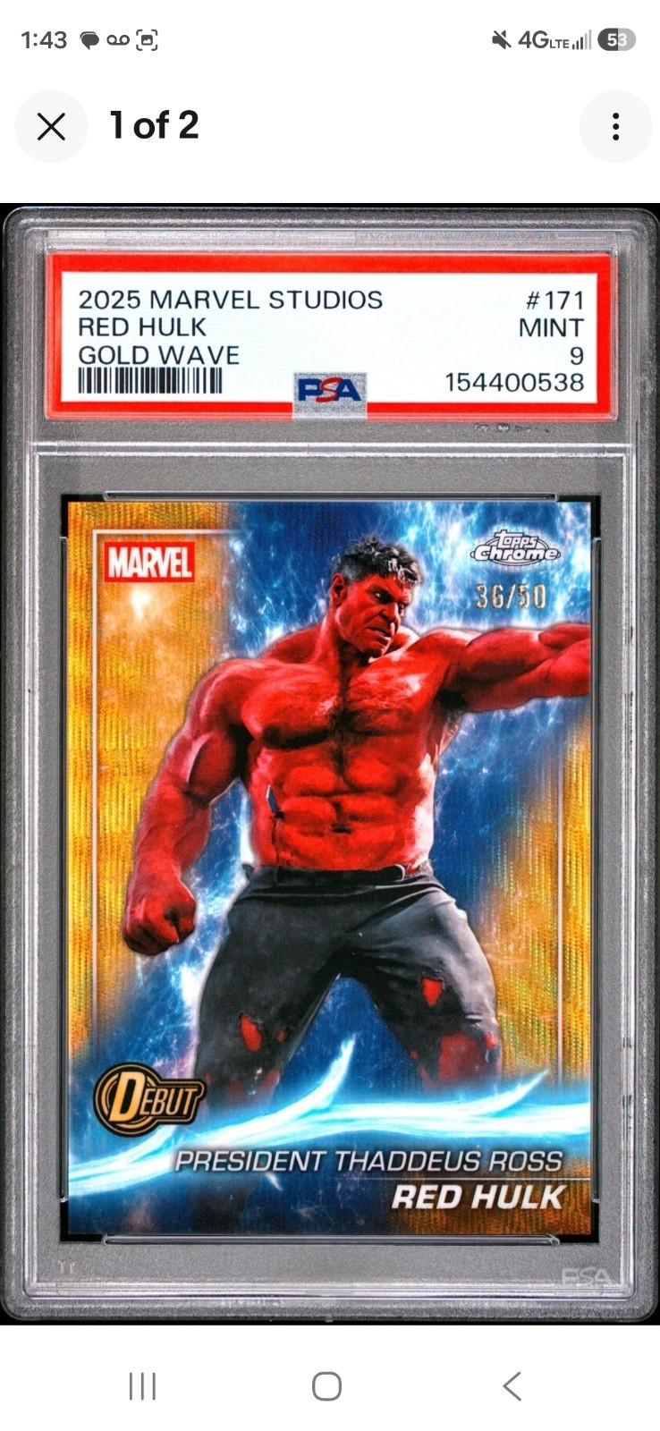 2025 Marvel Studio\'s Gold Wave Red Hulk Debut/rookie 36/50