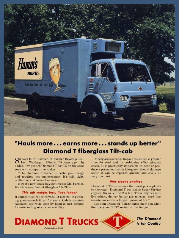1961 Diamond T Hamm\'s Beer Truck, Model T534 CG New Metal Sign: 9x12\