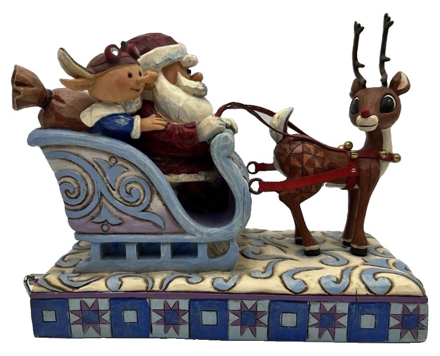 2008 Jim Shore “Rudolph Deluxe Musical” Traditions #4009803 Musical Santa Sleigh