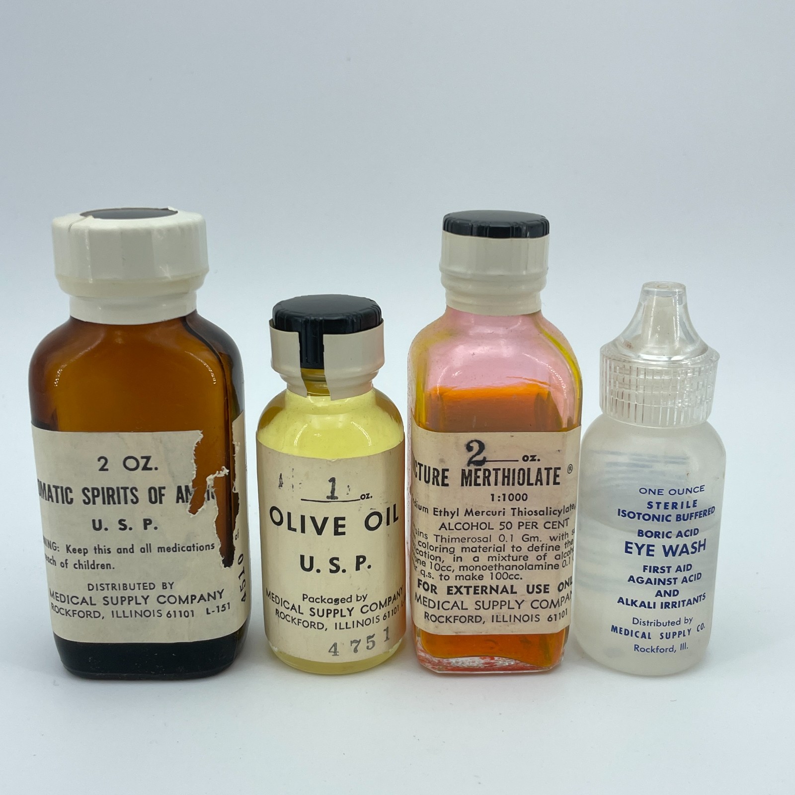 Vintage MSCO First Aid Bottles Medical Supply Glass Lot NOS USA Display Set NEW
