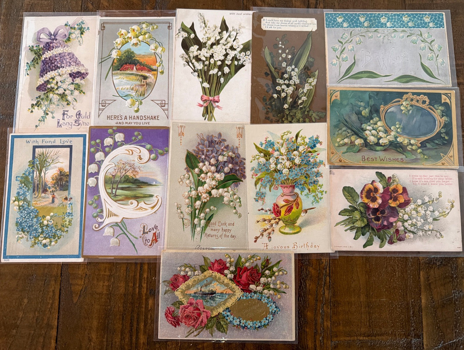 Pretty Lot of 12 Vintage Greetings Postcards w. Lily of the Valley Flowers~s557