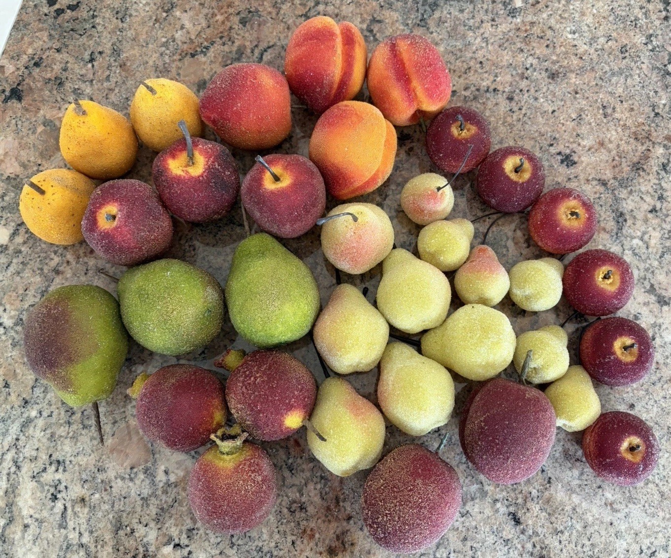 36 Vtg Sugar Beaded  Fruit Jeweled Frosted Fruits Peach, Pear, Apple Etc