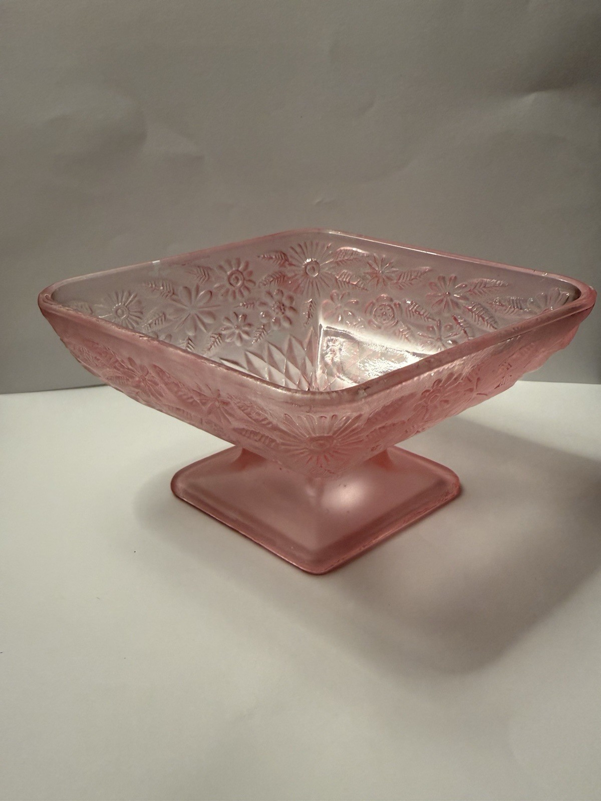 Indiana Glass Diamond Shaped Pink And Yellow Frosted Pair
