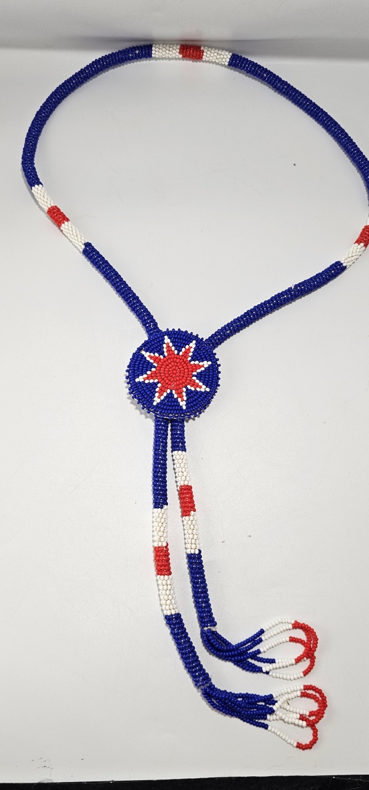 Vintage Native American Lakota Sioux Style Beaded Bolo Tie Morning Star Rosette