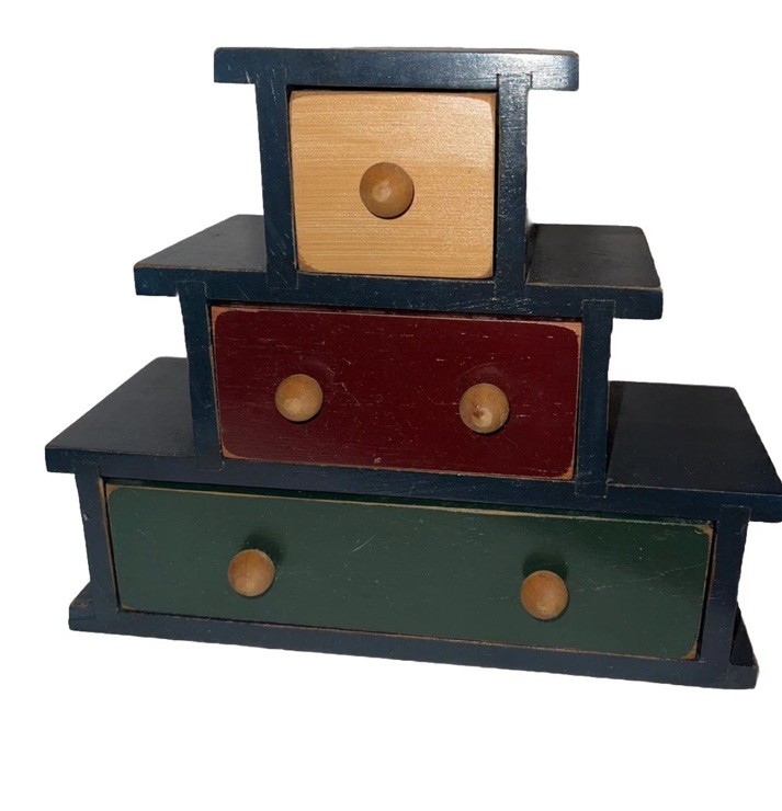 Vintage small spice drawer apothecary cabinet multicolor wood ￼