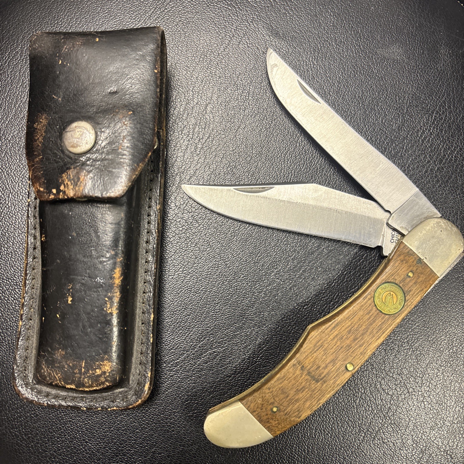 Vintage Chicago Cutlery USA P19 Folding Hunter Pocket Knife w/ Sheath
