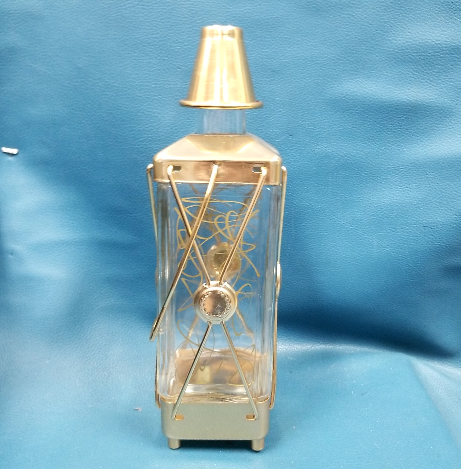 VTG Swiss Harmony Music Box Wind Up Empty Liquor Decanter MCM Bar Decor 12