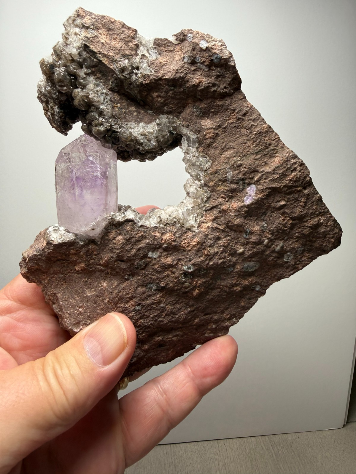 ONE-OF-A-KIND Goboboseb Amethyst Crystal w/ Analcime in UV Calcite Matrix-SALE