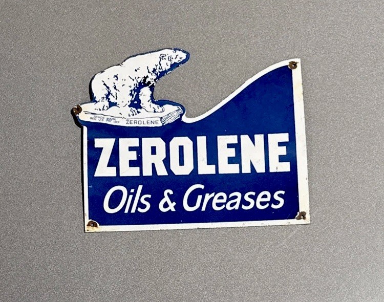 VINTAGE 13” ZEROLENE BEAR GREASE PORCELAIN SIGN CAR GAS TRUCK OIL MOTORCYCLE