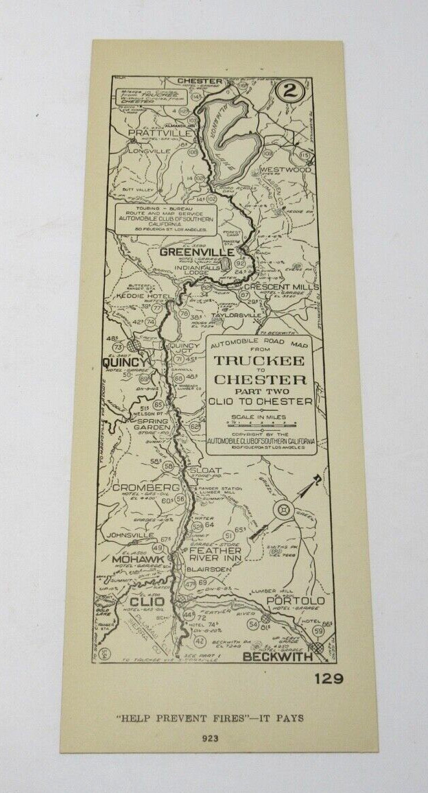 Automobile Club Strip Map Truckee to Chester Part 2 Olio Greenville Quincy c1915