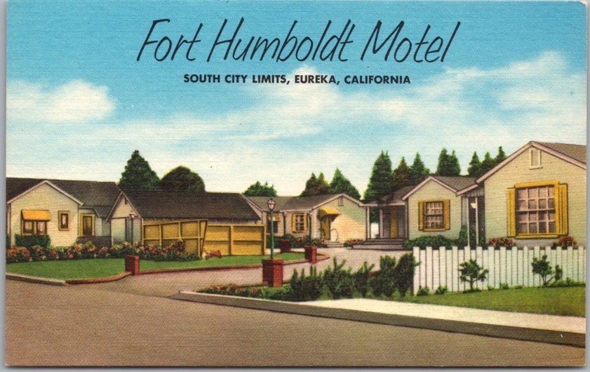 Vintage 1950s EUREKA, California Postcard FORT HUMBOLDT MOTEL Roadside Linen
