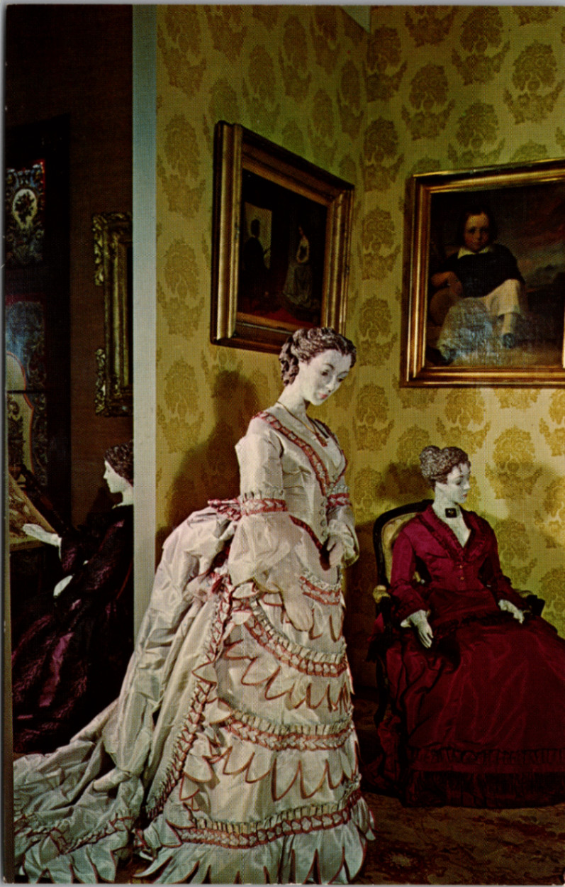 Philadelphia Museum of Art Fashion Wing Victorian Dresses Postcard c. 1950s Philadelphia Museum of Art Fashion Wing Victorian Dresses Postcard c. 1950s