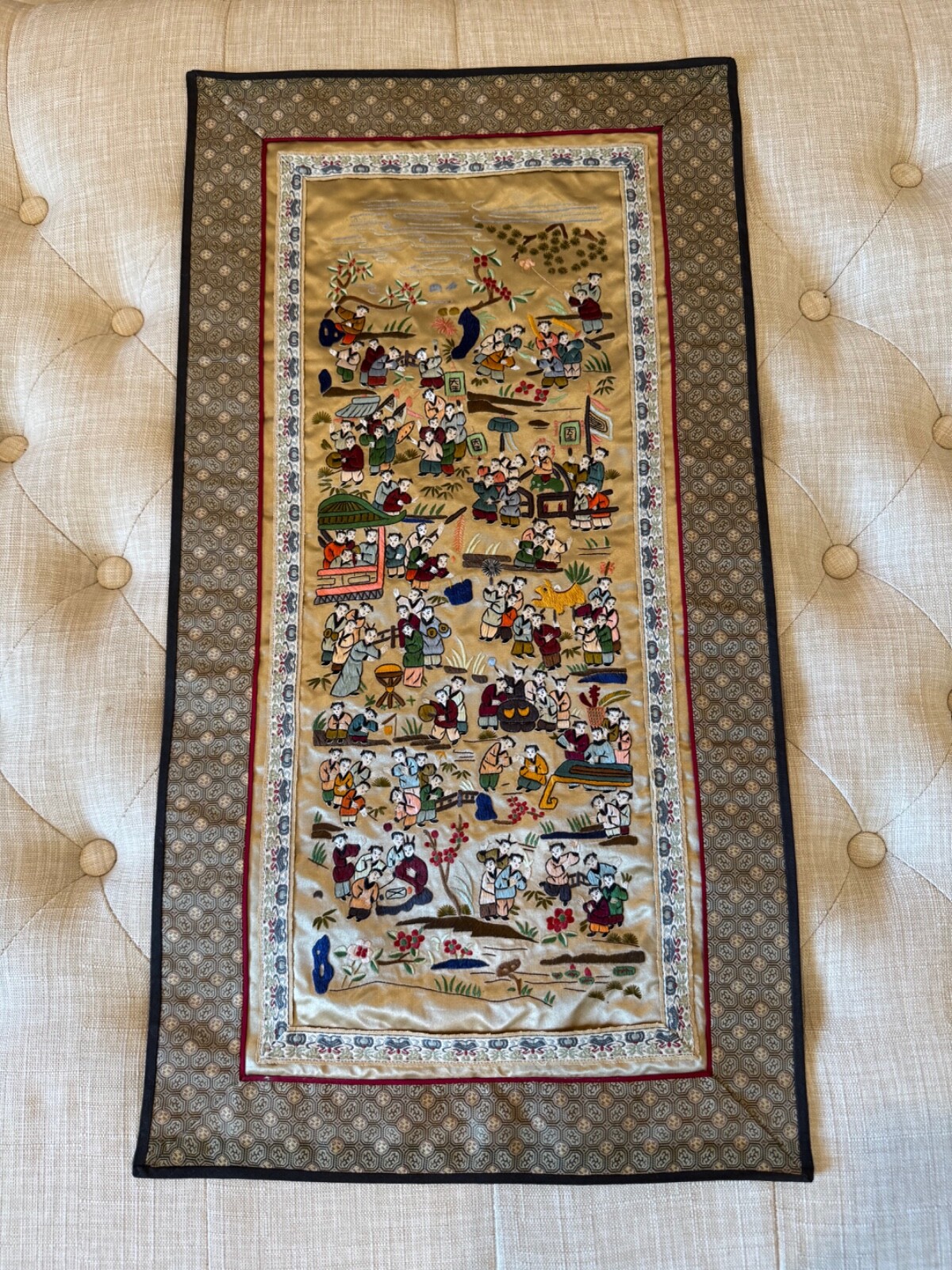 Vintage Chinese Silk Embroidered Textile 100 Children Design Vintage Chinese Silk Embroidered Textile 100 Children Design