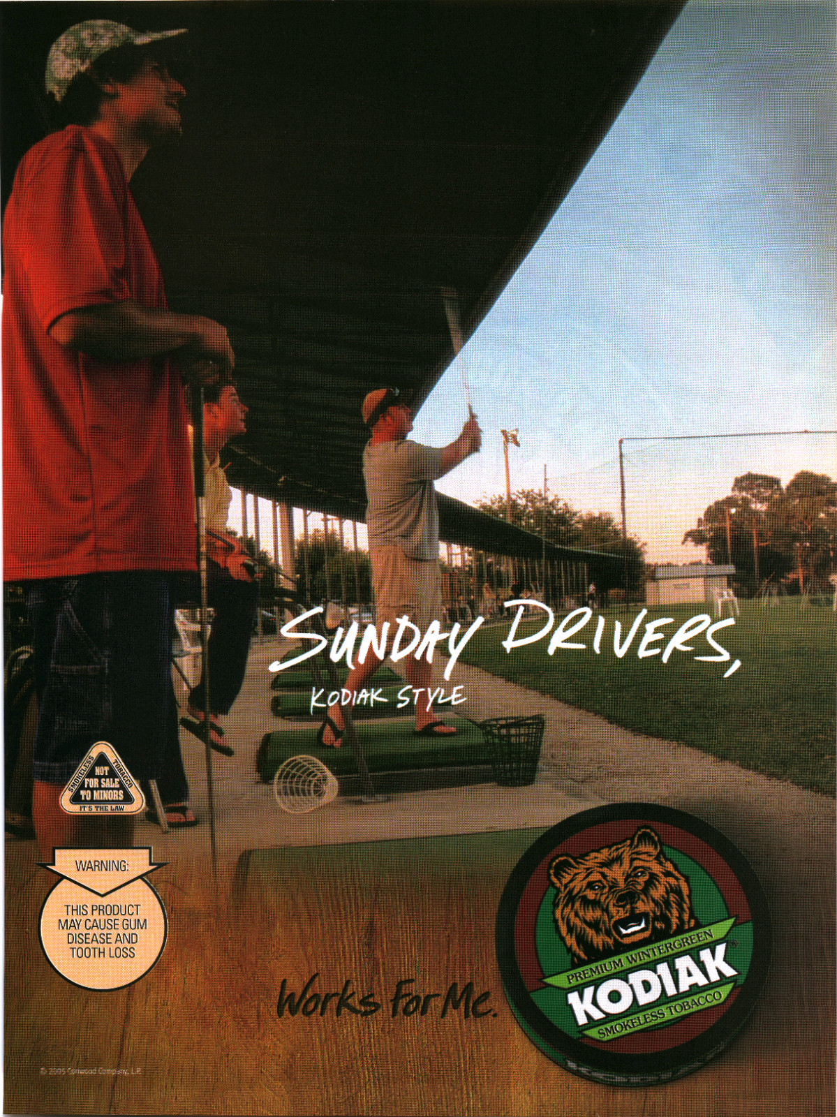 2005 Kodiak Smokeless Tobacco Sunday Drivers Golf Bear Wintergreen Print Ad