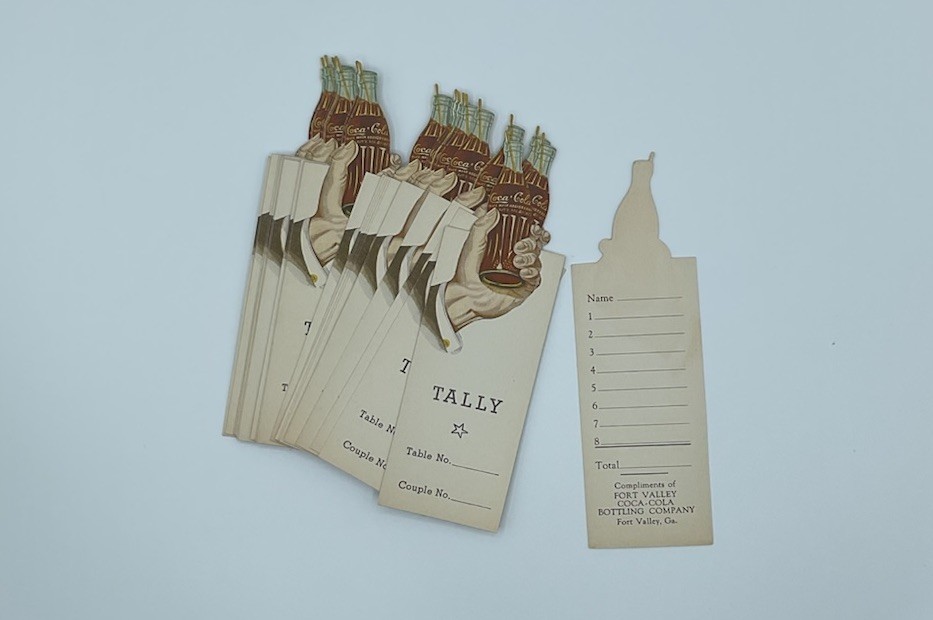 25 DIE CUT Advertising Bridge Tally Cards COKE Coca-Cola Fort Valley GA Georgia