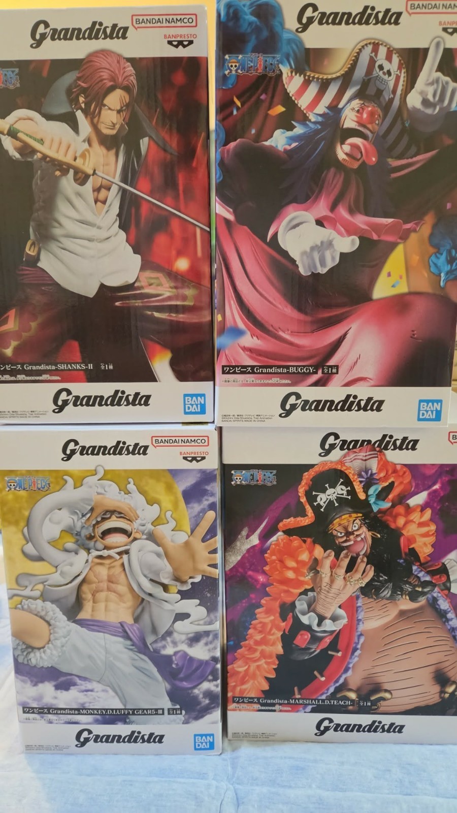 One Piece Grandista Luffy Gear 5 Buggy Blackbeard Shanks 4 Figure Set