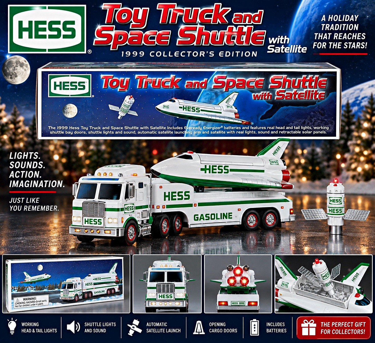 1999 Hess Toy Truck Space Shuttle Satellite Original Box Vintage Collectible
