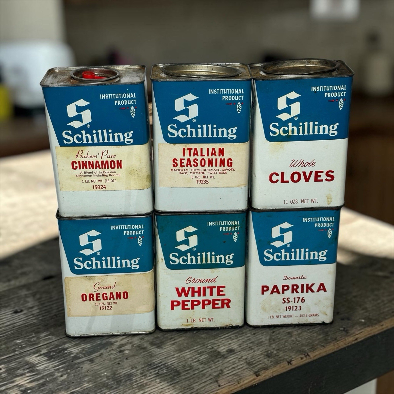 Vintage Rare Schilling Institutional Product Spice Tins 6 Lot 1970's USA *Box#1