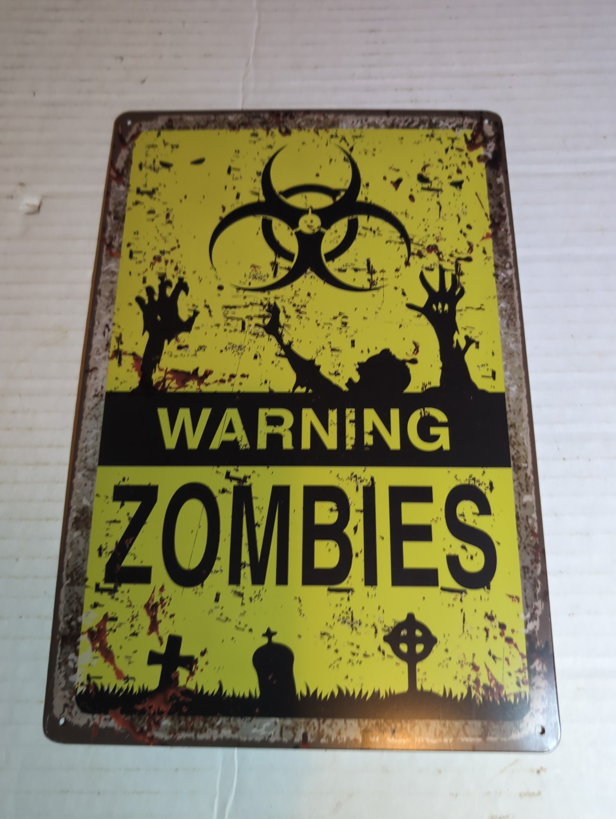 Warning Zombies Metal Sign 11.75x7.75 Tin Plaque