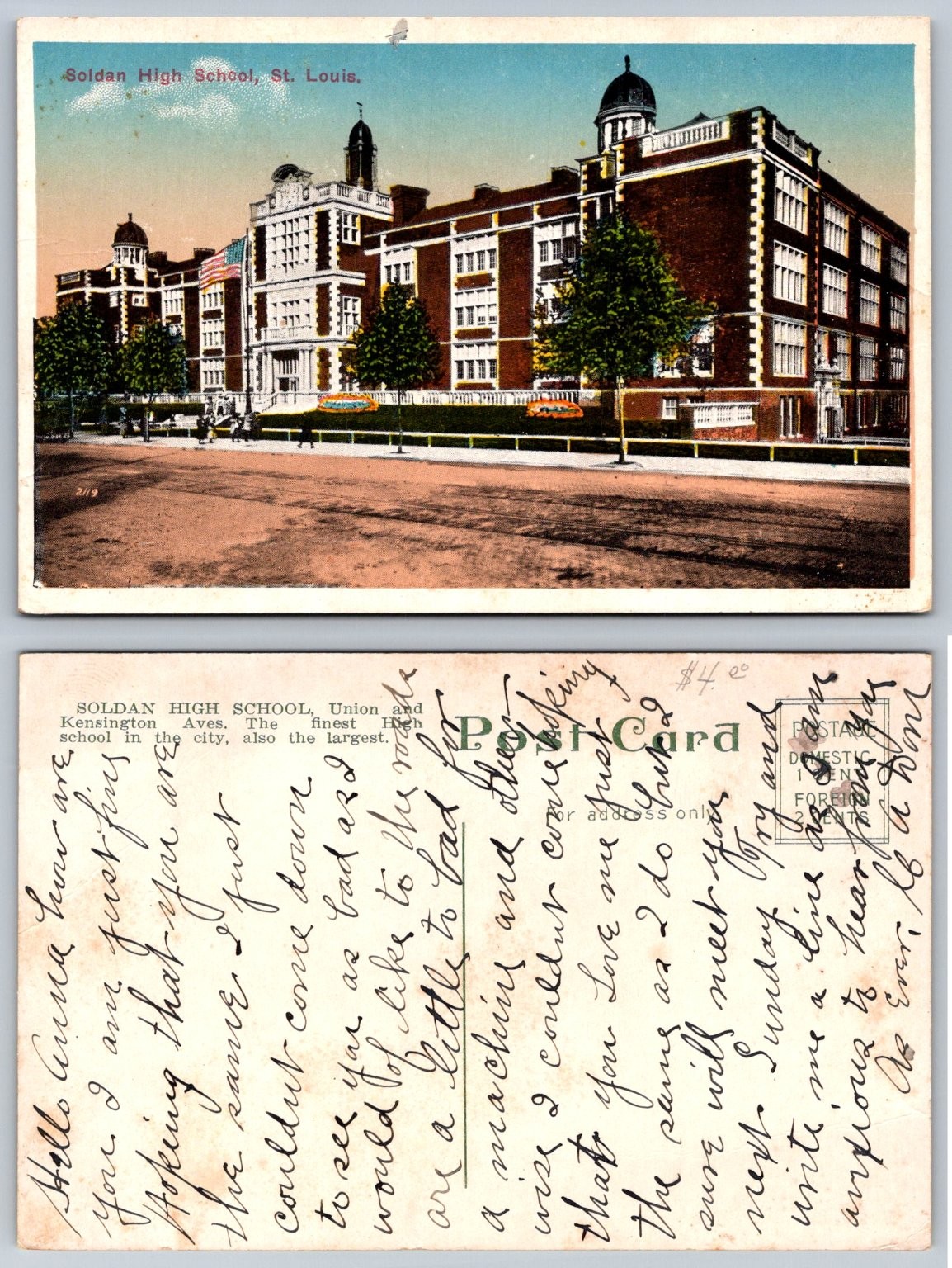 Soldan High School St. Louis MO Early 1900s Vintage Postcard
