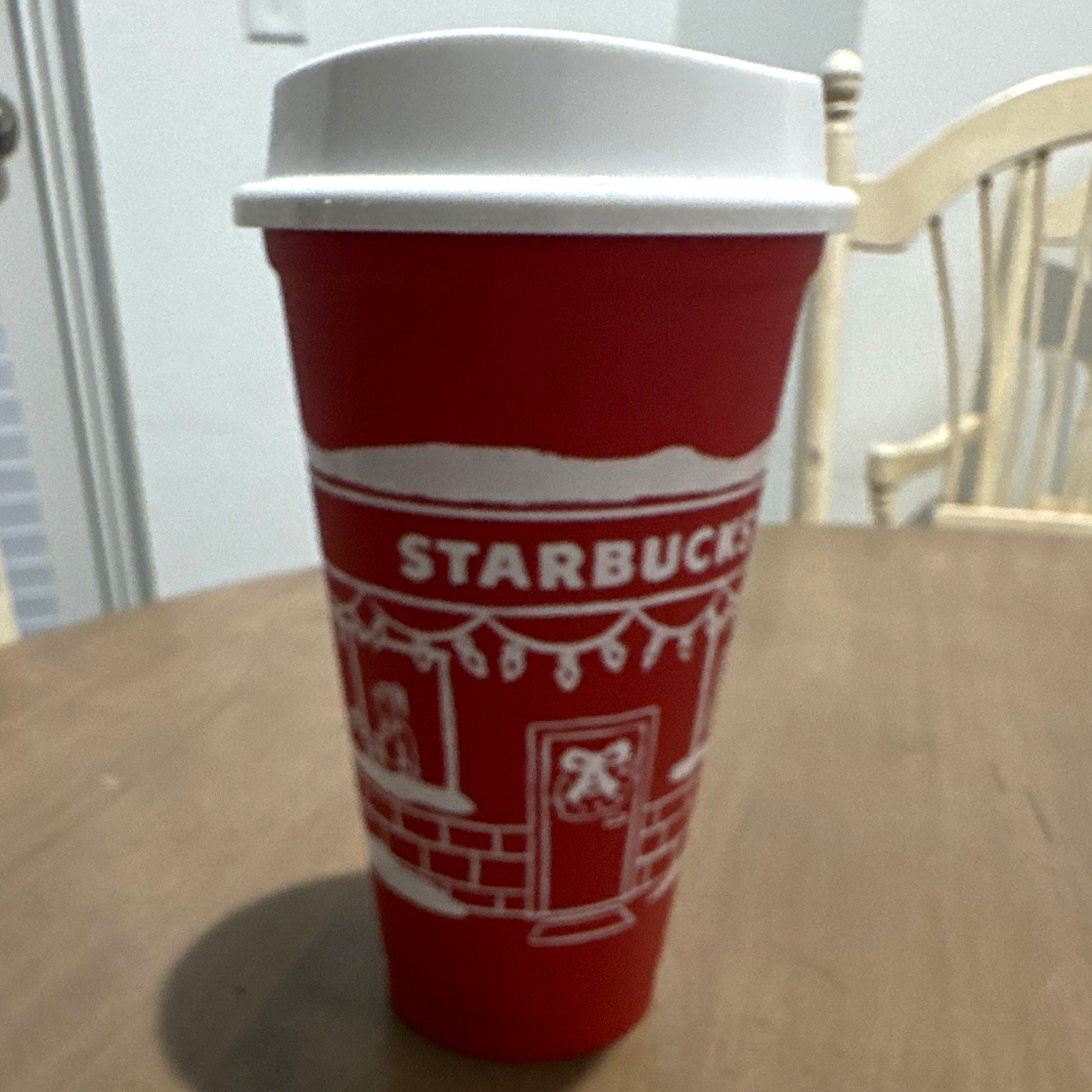 Starbucks Red Reusable Hot Travel Cup with White Lid “Cheers”
