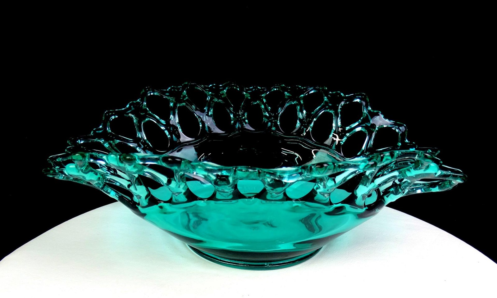 Westmoreland Glass Doric Pattern Teal Lace Edge Vintage 12\