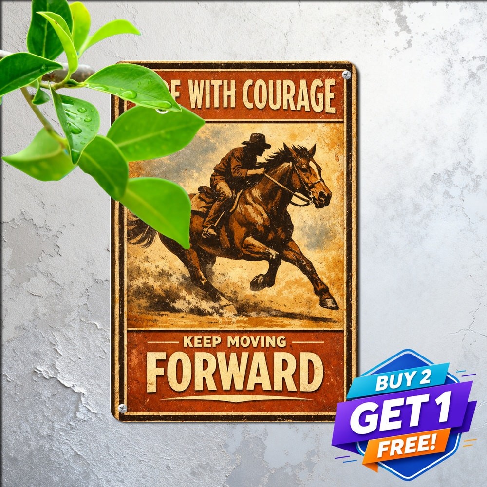 Original Western Cowgirl Horse Tin Sign Vintage Ranch Estate Metal Plaque 8x12