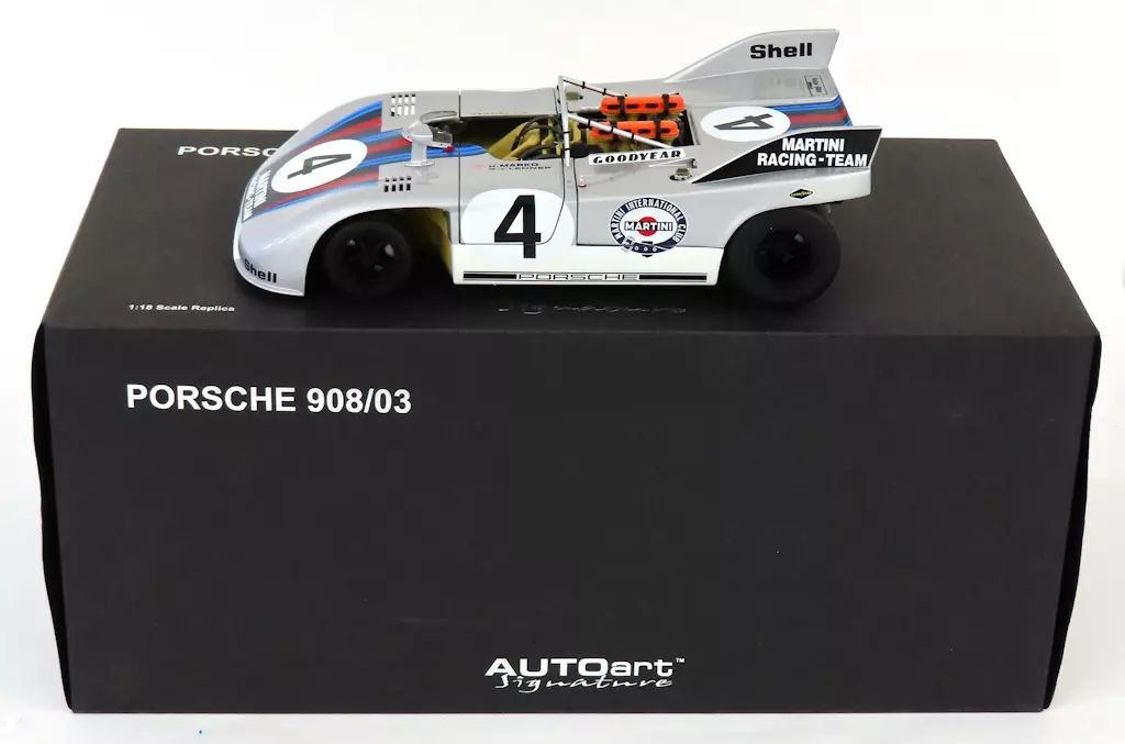 AutoArt 1/18 Porsche 908/03 Nurburgring 1971 Goodyear #4 Silver Blue