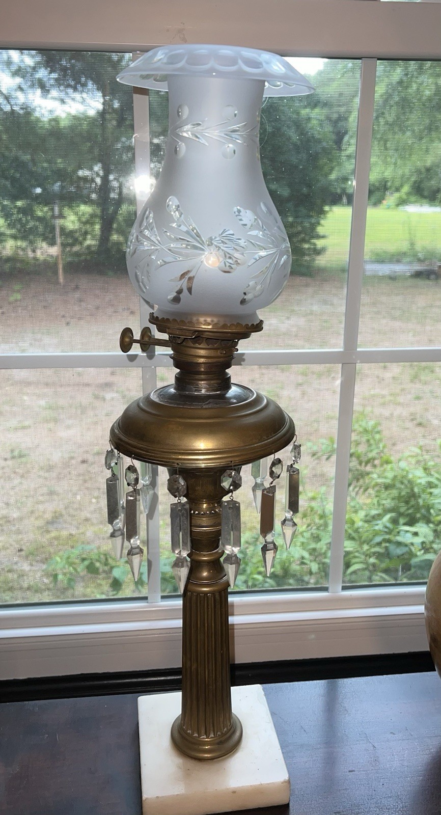 Antique 1843 CORNELIUS & CO. BRASS ASTRAL LAMP MARBLE BASE & Etched Glass shade
