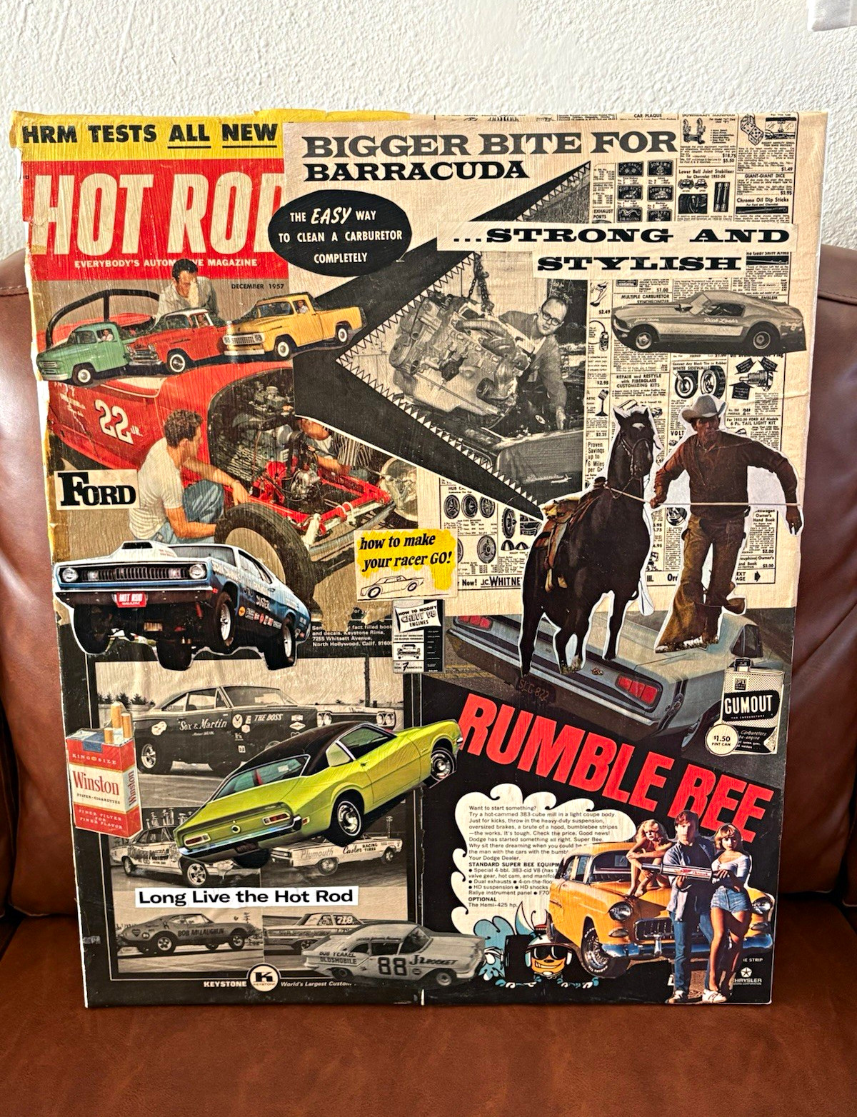 Hot Rod Magazine Art canvas December 1967 Rumble Bee 16x20 barracuda