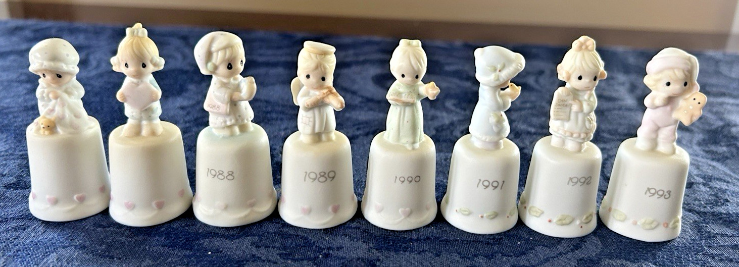 Vintage Precious Moments Thimbles 1984,1985, 1988-1993 Set of 8 Incl Christmas