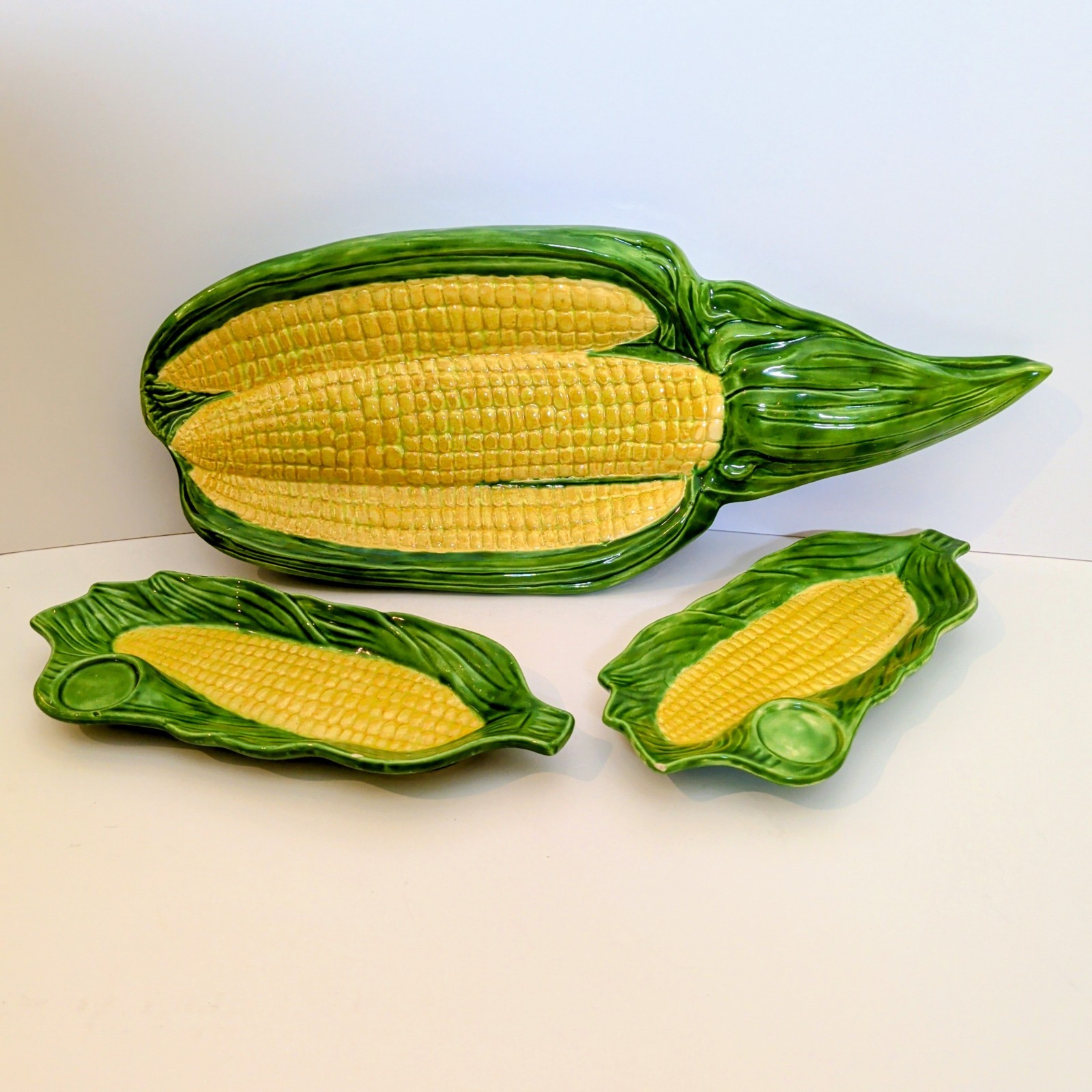 Vintage Corn Serving Tray and 2 Plates Set Hand Painted Yozie McNees Mold 1980s