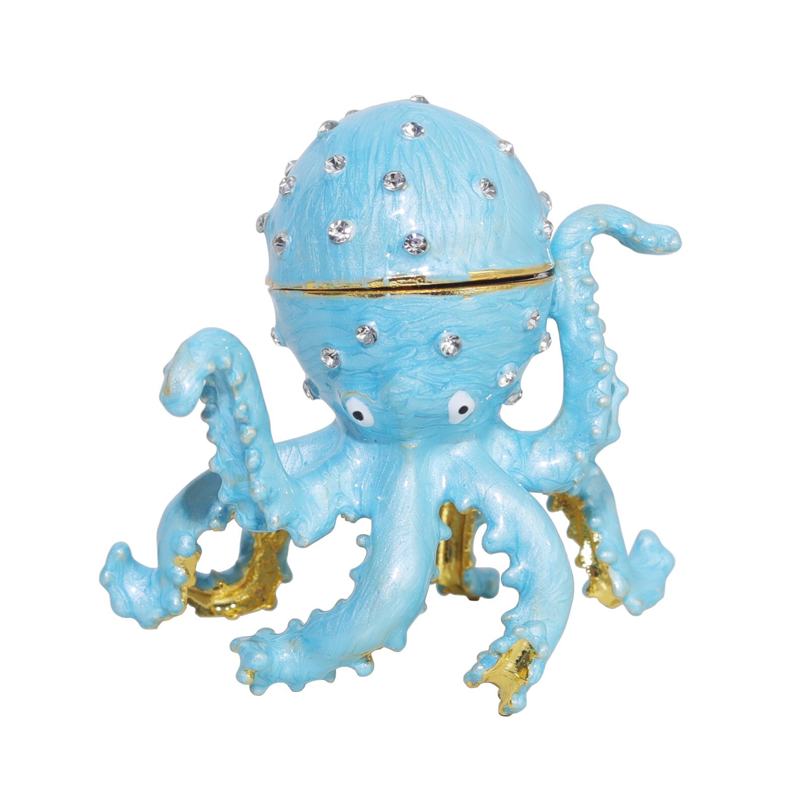 Hand-painted Octopus Trinket Box Rhinestone Jeweled Colorful Enamel Ring Holder