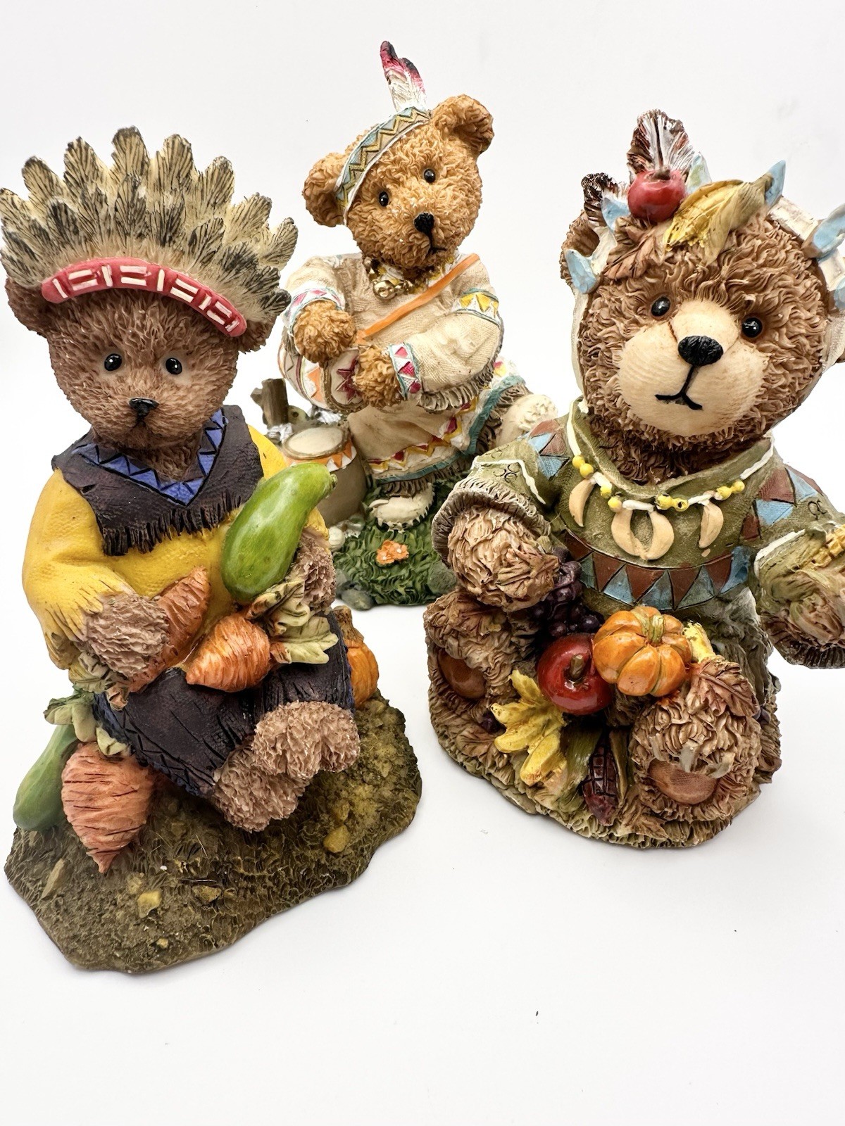 VTG Resin Bears K’s Collection 3 Harvest Bears In Native American Attire