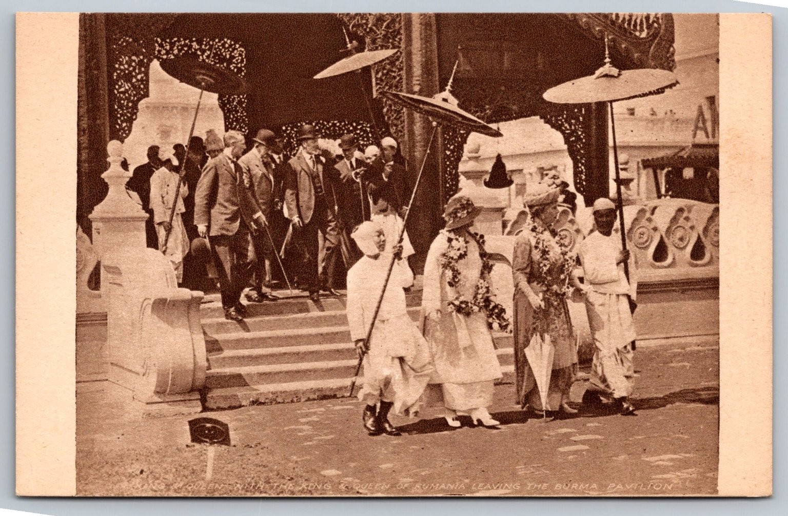1924 British Empire Exhibition Burma Pavilion King Queen Romania Postcard 1924 British Empire Exhibition Burma Pavilion King Queen Romania Postcard
