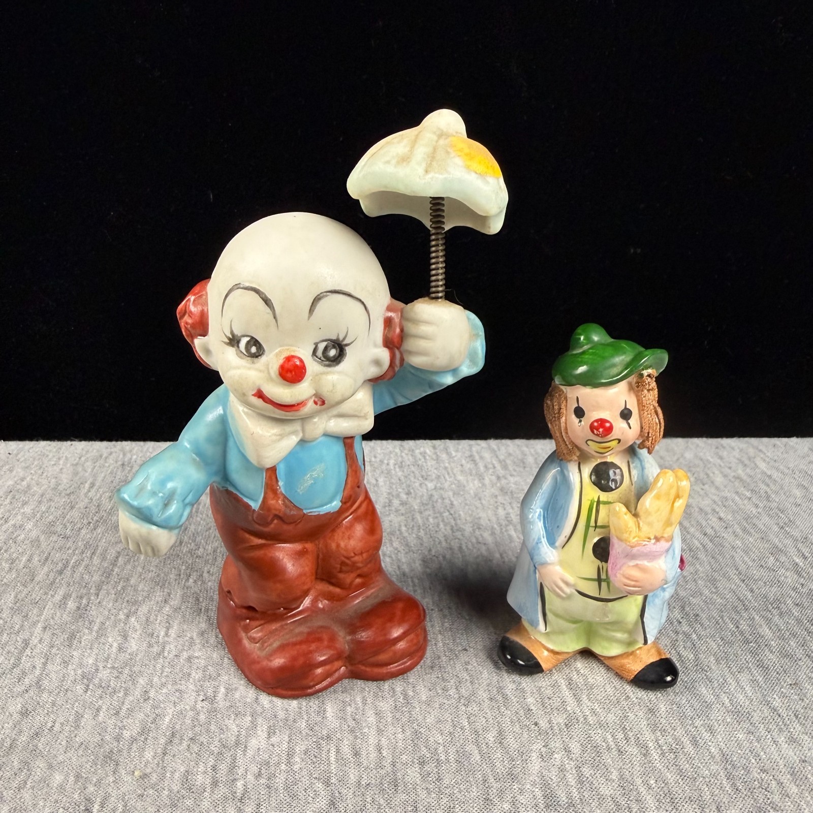 Vintage Clowns Lot 2 Figurine Enesco UCGC Porcelain Umbrella & Hobo Kitch