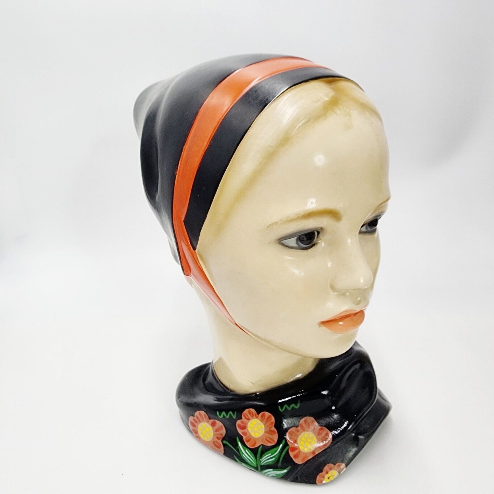 Vintage Marwal Dutch Scandinavian MCM Chalkware Plaster Girl Head Bust 8.5\